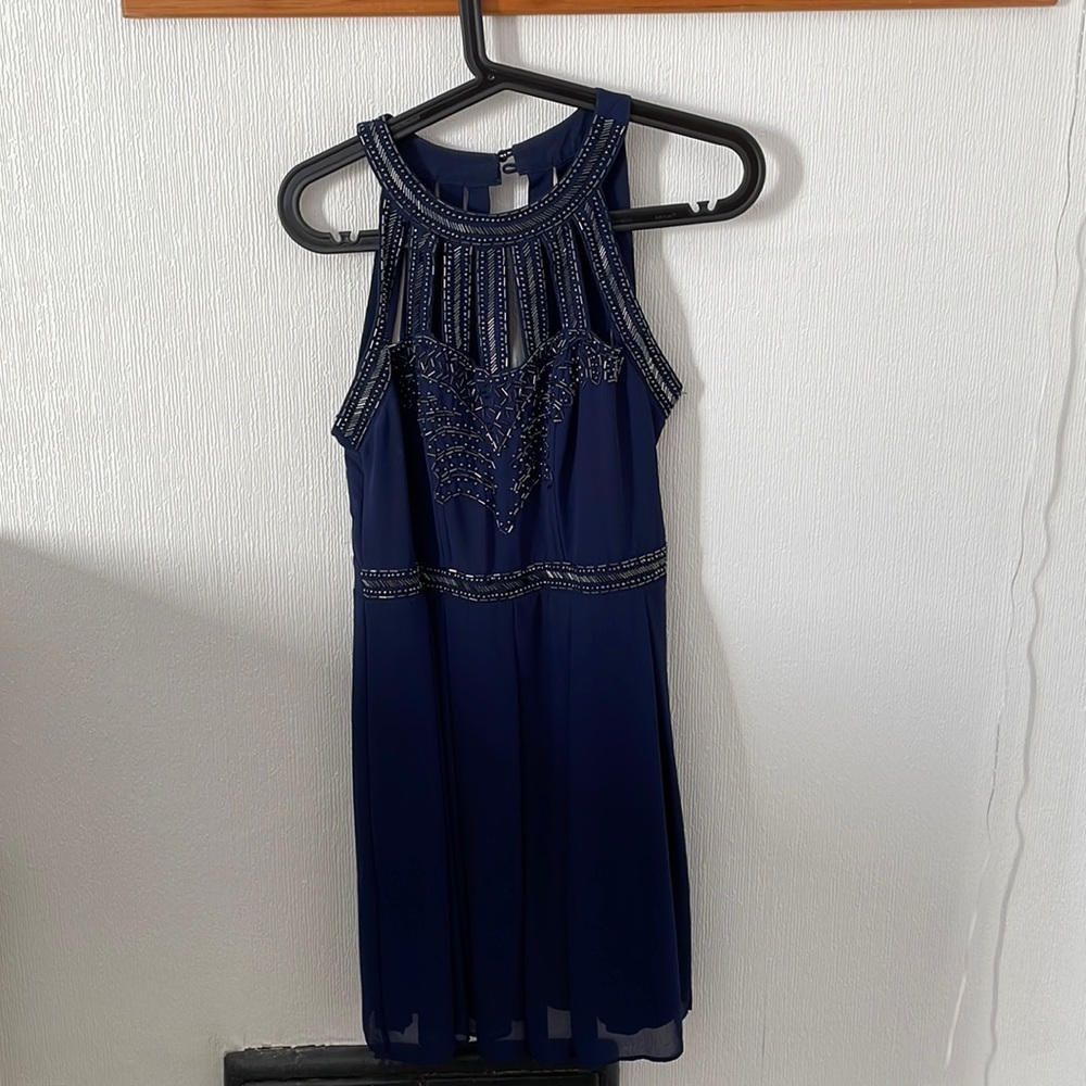 Navy ModCloth dress with gunmetal beading